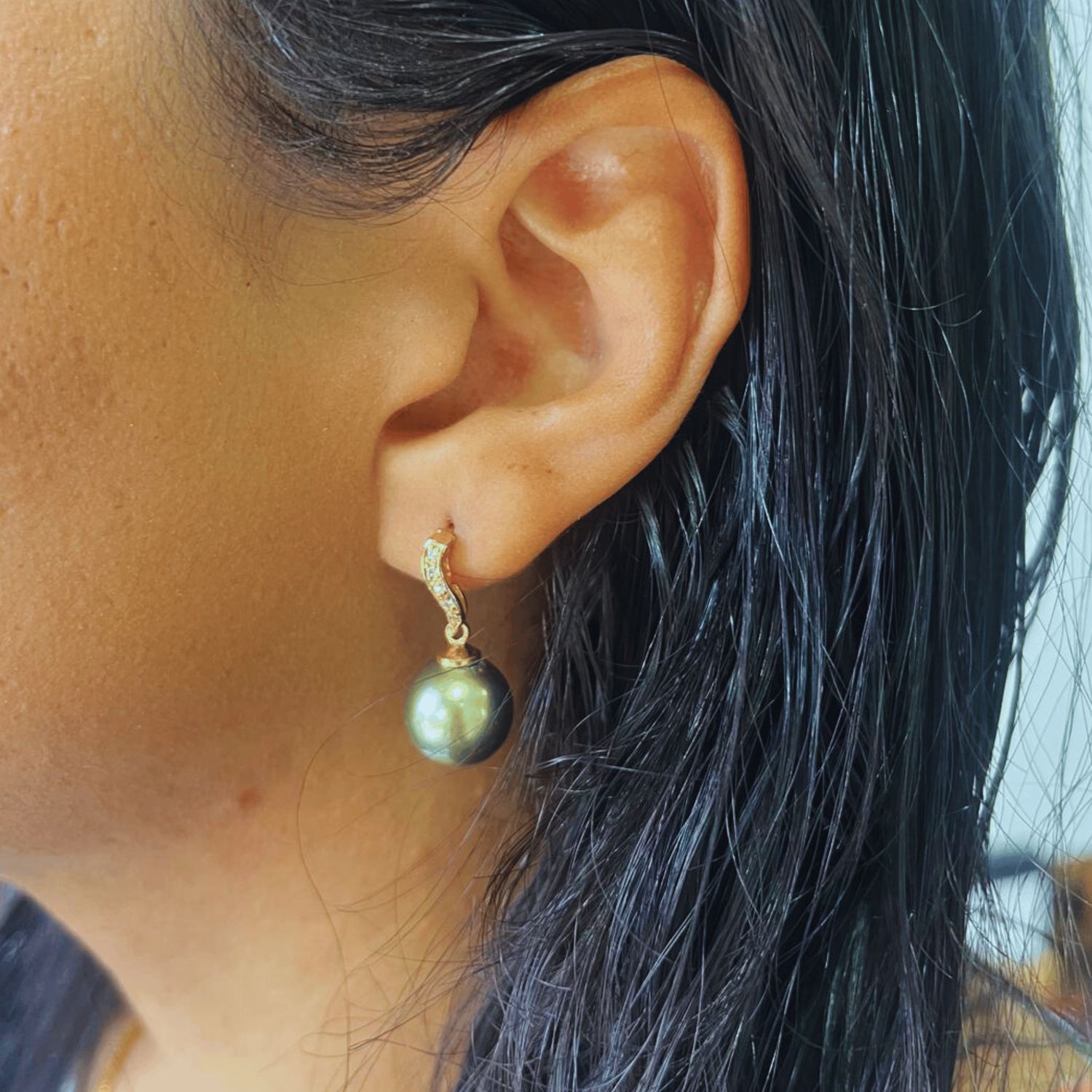 Tahitian South Sea Pistachio Pearls Peters Drop Earrings