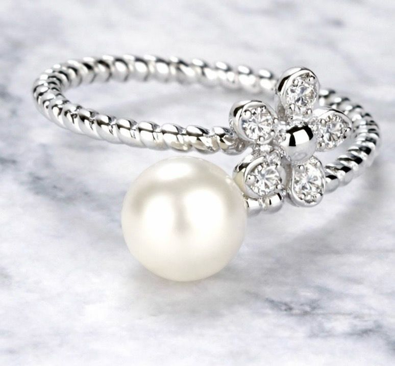 Freshwater Button Shape White Pearls Leabrook Ring
