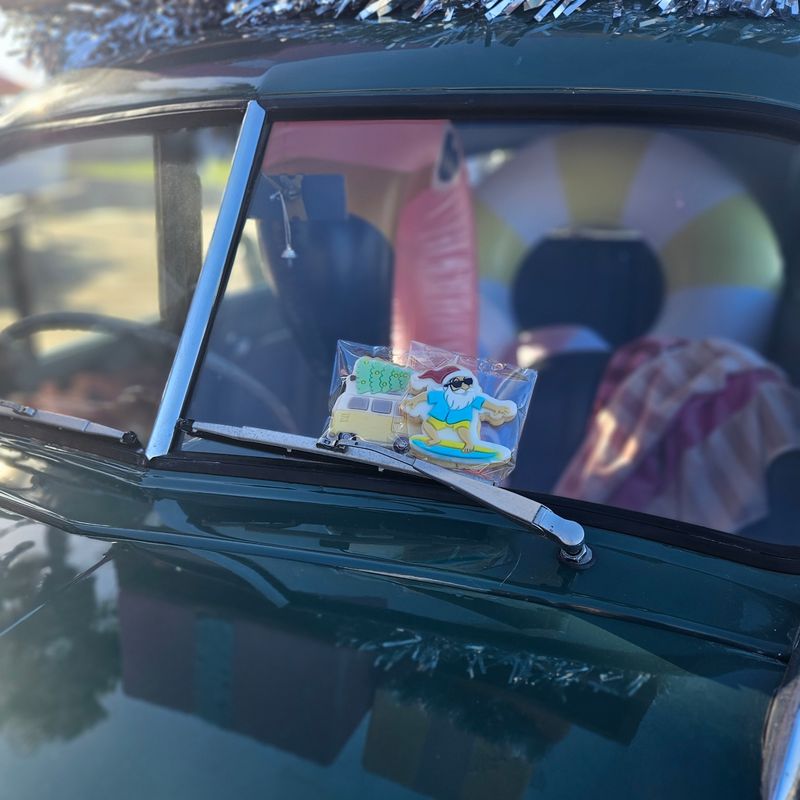 Surfing santa cookie