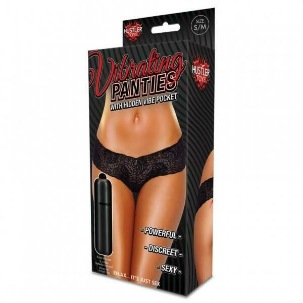 Hustler Vibrating Panty Lace Up Back Thong Black
