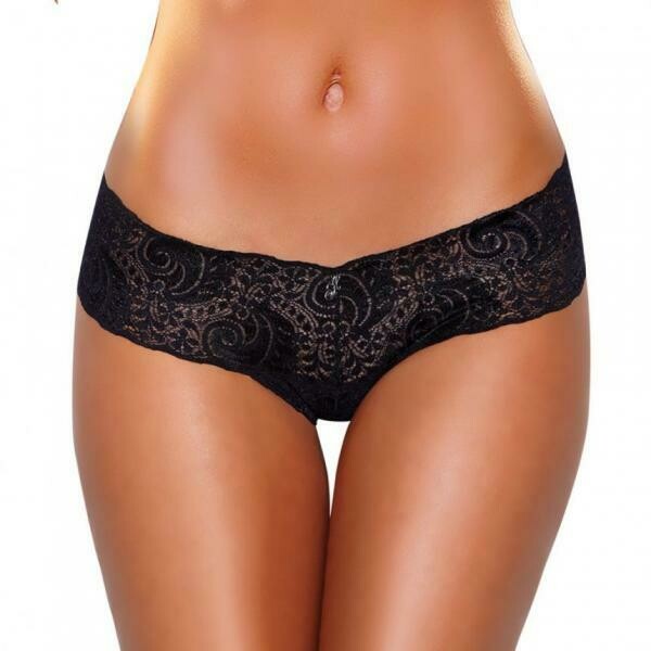 Hustler Vibrating Panty Lace Up Back Thong Black