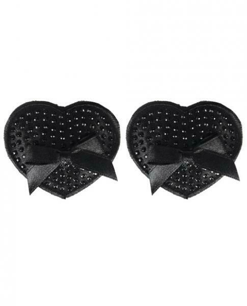 Satin Black Sequin &amp; Bow Premium Pasties Black 1 Pair