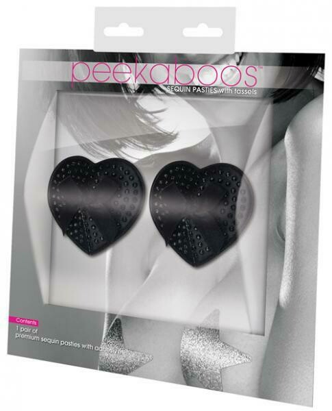 Satin Black Sequin &amp; Bow Premium Pasties Black 1 Pair