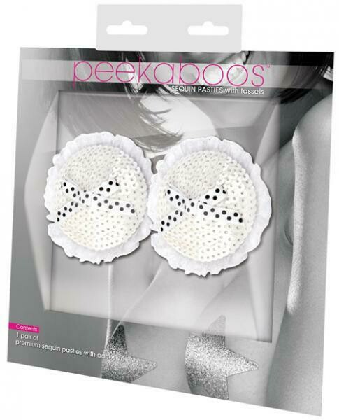Peekaboos Sequin White Bow Pasties 1 Pair Round