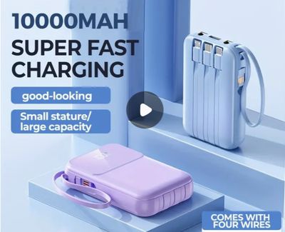 10000mAH Power Bank External Battery Cables built in