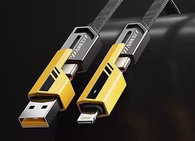 4in1 Braided Flat Cable USB-A + USB-C + iPhone Fast Charge 65W