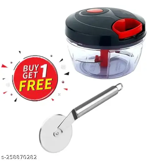 Premium Stainless Steel Pizza Cutter + Mini Handy and Compact Chopper with 3 Blades for Effortlessly Chopping Vegetables and Fruits for Your Kitchen , 450 ml