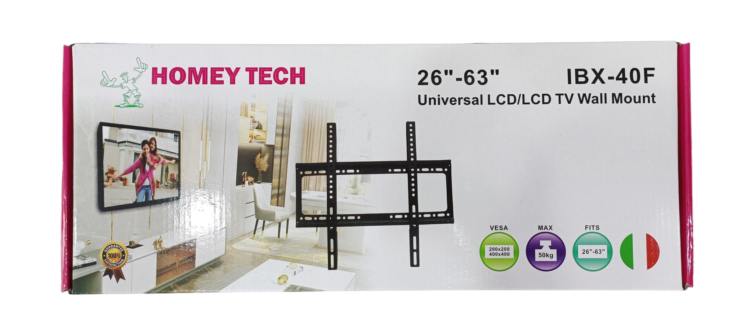 Homey Tech IBX-40F Universal TV Wall Mount | 26" - 63" | LCD, OLED, QLED, LED, Plasma, Curved &amp; Flat Screen TVs | Black