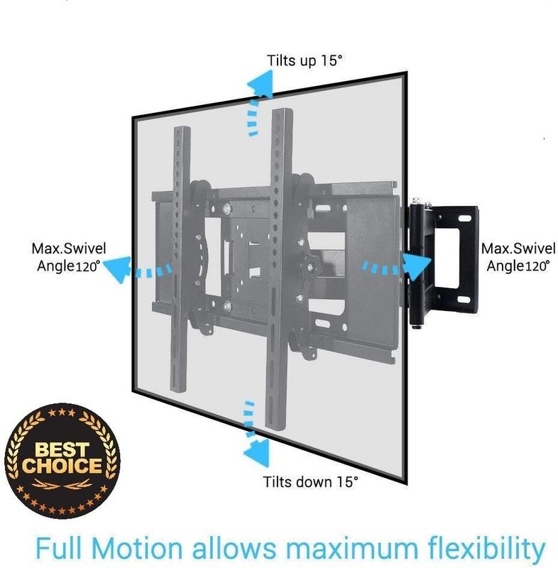 "Homey Tech IBX-400P Universal TV Wall Mount – 120° Swivel, ±15° Tilt, Low Profile, Fits 26-55 Inch TVs (Max 50kg, VESA 400x400)"