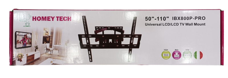 "Homey Tech IBX-800P-Pro Universal TV Wall Mount – 120° Swivel, ±15° Tilt, Low Profile, Fits 50-110 Inch TVs (Max 100kg, VESA 700x600)"