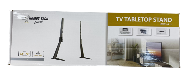 "Homey Tech IBX03-21L Universal TV Stand Base Tabletop VESA Pedestal Mount – Fits 32-75 Inch TVs, 65kg Load Capacity, Compatible with VESA Patterns Up to 600x400mm, Sleek Black Design"