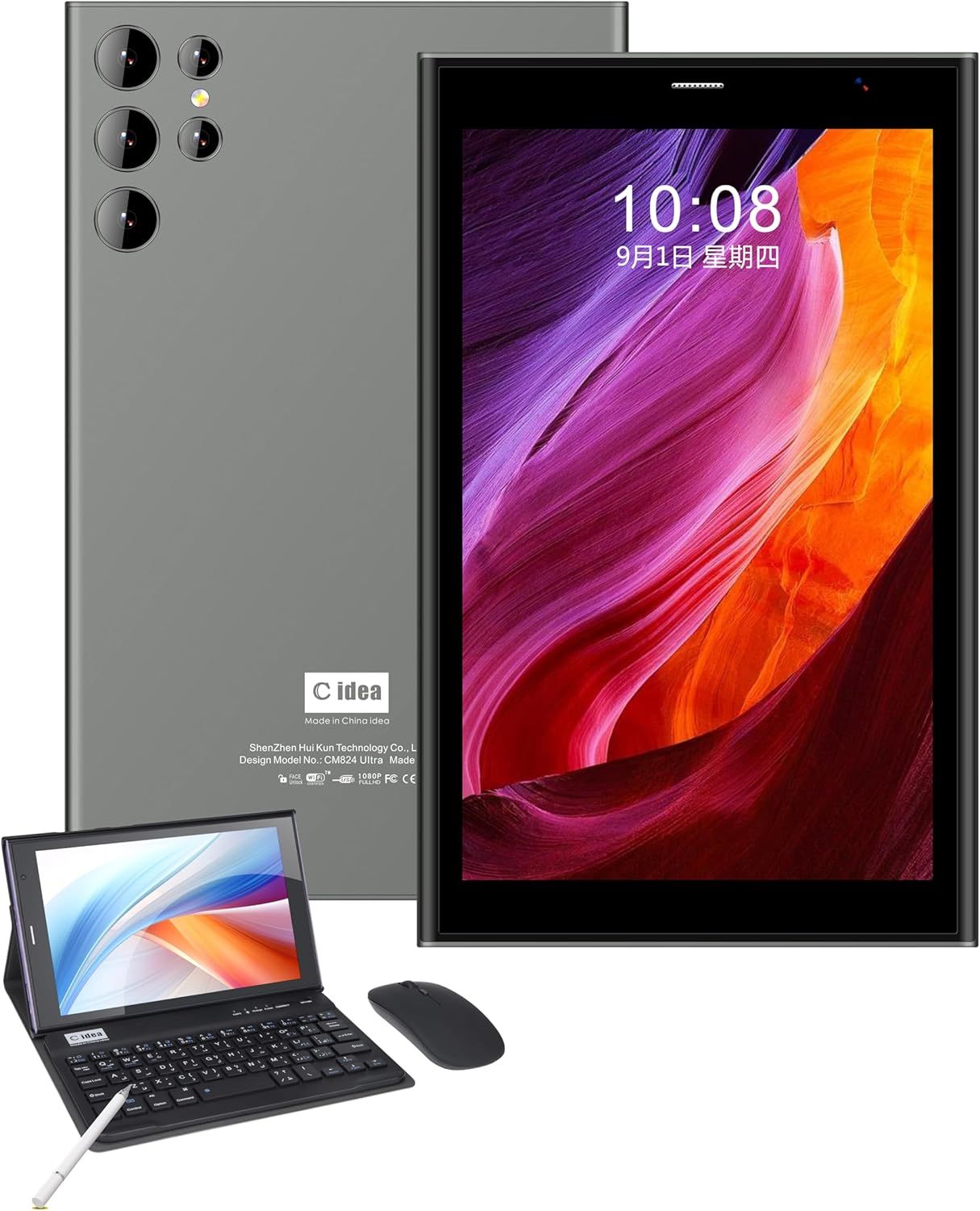 CM824 Ultra 8-Inch Android 14 Tablet with 5G LTE SIM and WiFi – 8GB RAM, 512GB ROM, Dual Camera (8MP Rear + 5MP Front), 8000mAh Battery, HD IPS Display, Includes Keyboard, Mouse, Stylus, and Protectiv