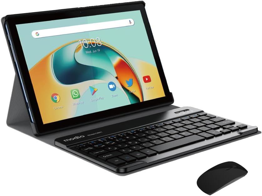 Modio M34 10.1″ FHD Tablet – 8 GB RAM • 512 GB Storage • Dual‑SIM 5G • Includes Keyboard, Bluetooth Earphones, Stylus, Screen Protector &amp; Back Cover – Android 12