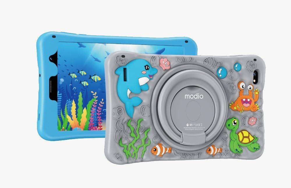Modio M128 Kids Tablet, 8-inch Android Tablet with 5G WiFi, Dual Camera, HD Display, Protective Case