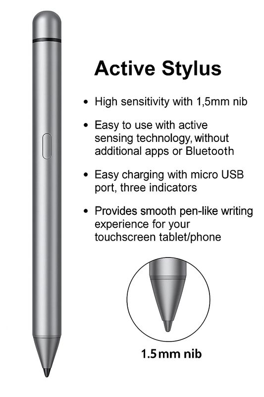 Active Stylus Pen – 1.5mm Nib, High Sensitivity, USB Rechargeable, For Tablets