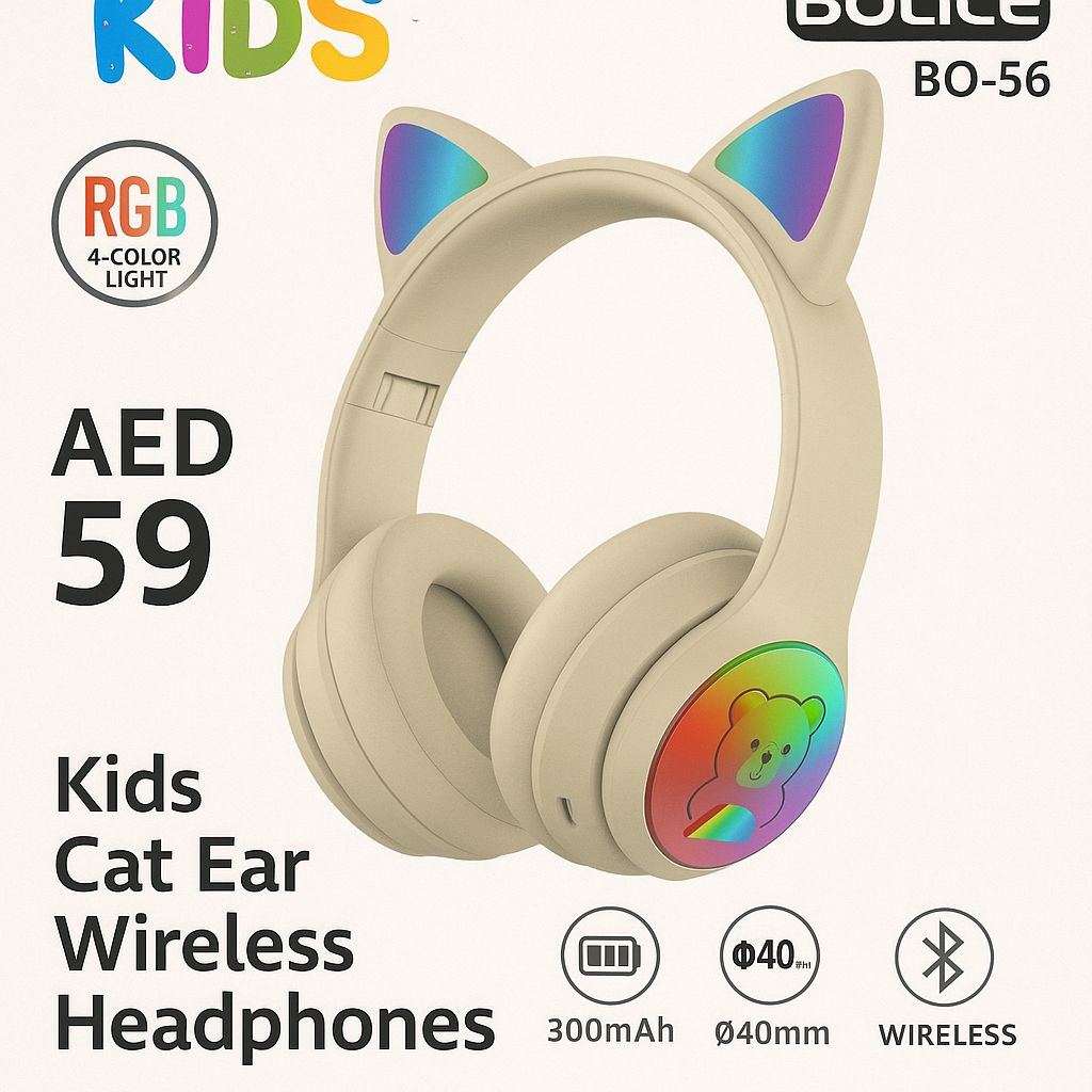 Kids Wireless Headphones with RGB Cat Ears – Bolice BO-56