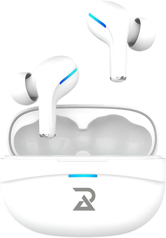 Radalifestyle Air 7 Bluetooth Earbuds, 20hrs Playtime, ENC, 13mm Drivers, TWS, Bluetooth v5.3, Low Latency Mode, Touch Control, IPX5 Waterproof, 2 Mics for Clear Calls (White)