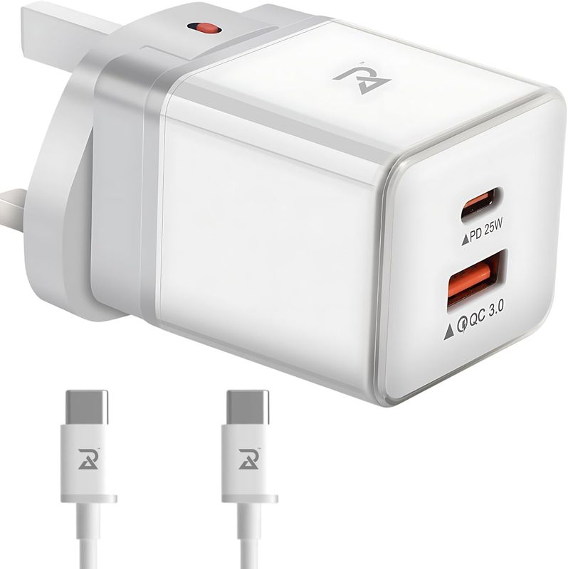 Radalifestyle QC 10 fast charger with quick-charge 25Watt dual output type-A port and Type-C port quick charge 3.0 supported and Type-C cable included for apple,samsung,huawei,honor and more