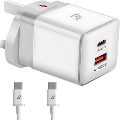 Radalifestyle QC 10 fast charger with quick-charge 25Watt dual output type-A port and Type-C port quick charge 3.0 supported and Type-C cable included for apple,samsung,huawei,honor and more