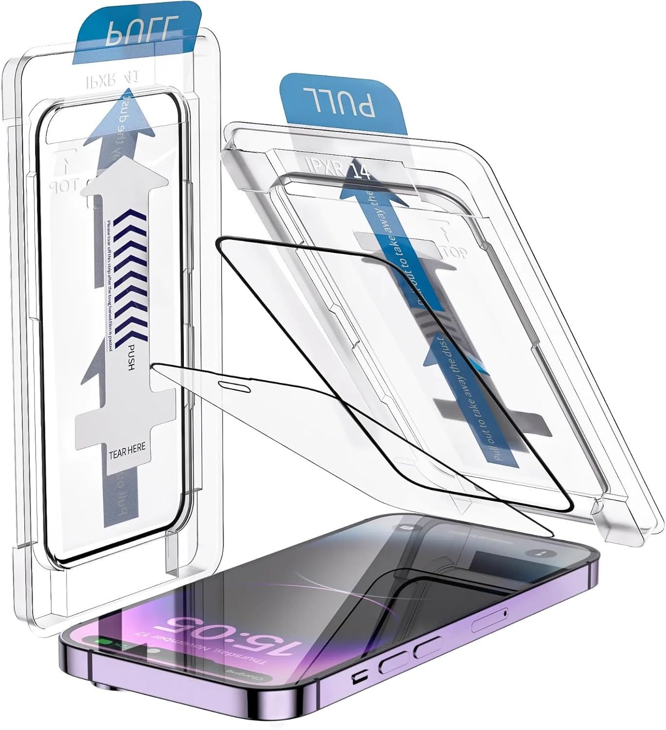 Radalifestyle iphone 15 pro max screen protector, tempered glass, easy fix tray