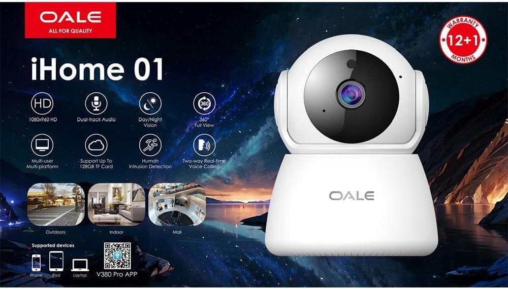 OALE iHome 02+ Dual-Line Audio 360° Security Camera with Bulb Design, 2K Resolution, Night Vision, Motion Detection