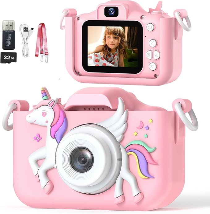 Kids Camera,Upgrade HD Digital Camera for Toddlers, Kid Camera Toys for 4 Year Old Girls Boys, Christmas Birthday Gifts for Age 3 4 5 6 7 8 9 10 Year Old with 32GB SD Card &amp; Silicone Cover