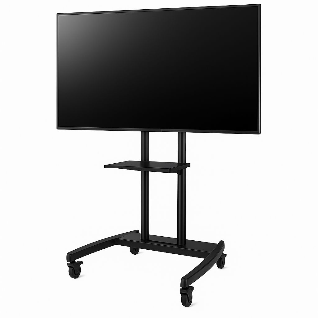 Heavy-Duty Mobile TV Stand – Fits 55″ to 86″ Displays, 90kg Load Capacity, VESA 800x600mm, Adjustable Height with Shelf &amp; Wheels