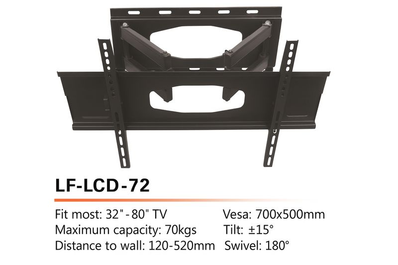 Siltron 32–80″ LF-LCD-72 Full Motion TV Wall Mount – 180° Swivel, ±15° Tilt, 120–520 mm Distance, 70 kg, VESA 700×500