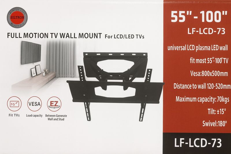Siltron 55″–100″ Full Motion TV Wall Mount | LF-LCD-73 | VESA 800x500mm | 70kg Capacity | ±15° Tilt | 180° Swivel