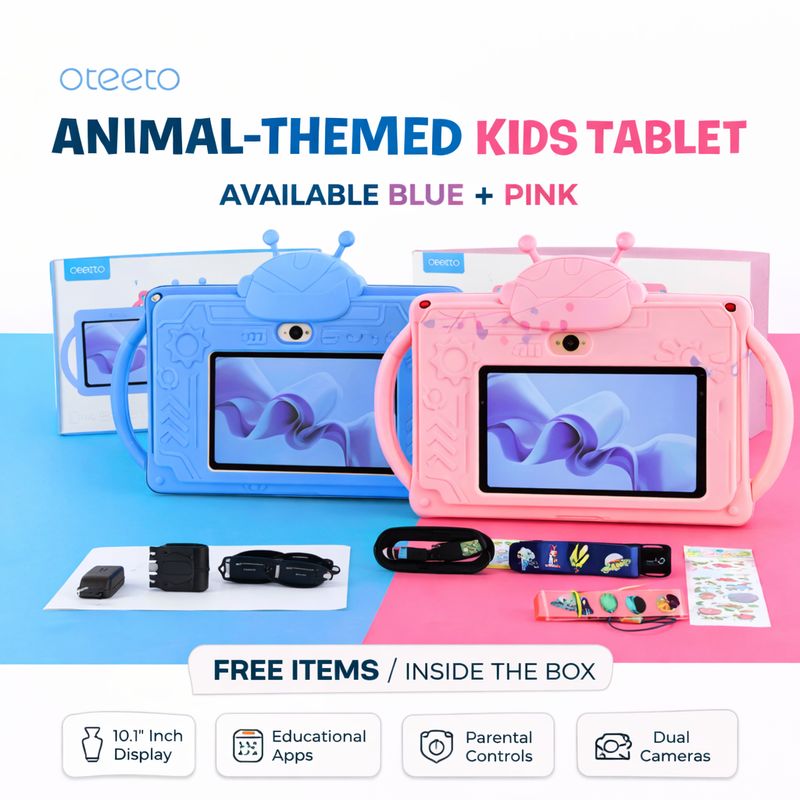 Oteeto TAB 72 Kids Learning Tablet – 7.0” IPS Display, 6GB RAM + 128GB ROM, 2.0GHz Quad-Core Processor, 3500mAh Battery, WiFi, Kid-Proof Case – Educational &amp; Entertainment Tablet for Children