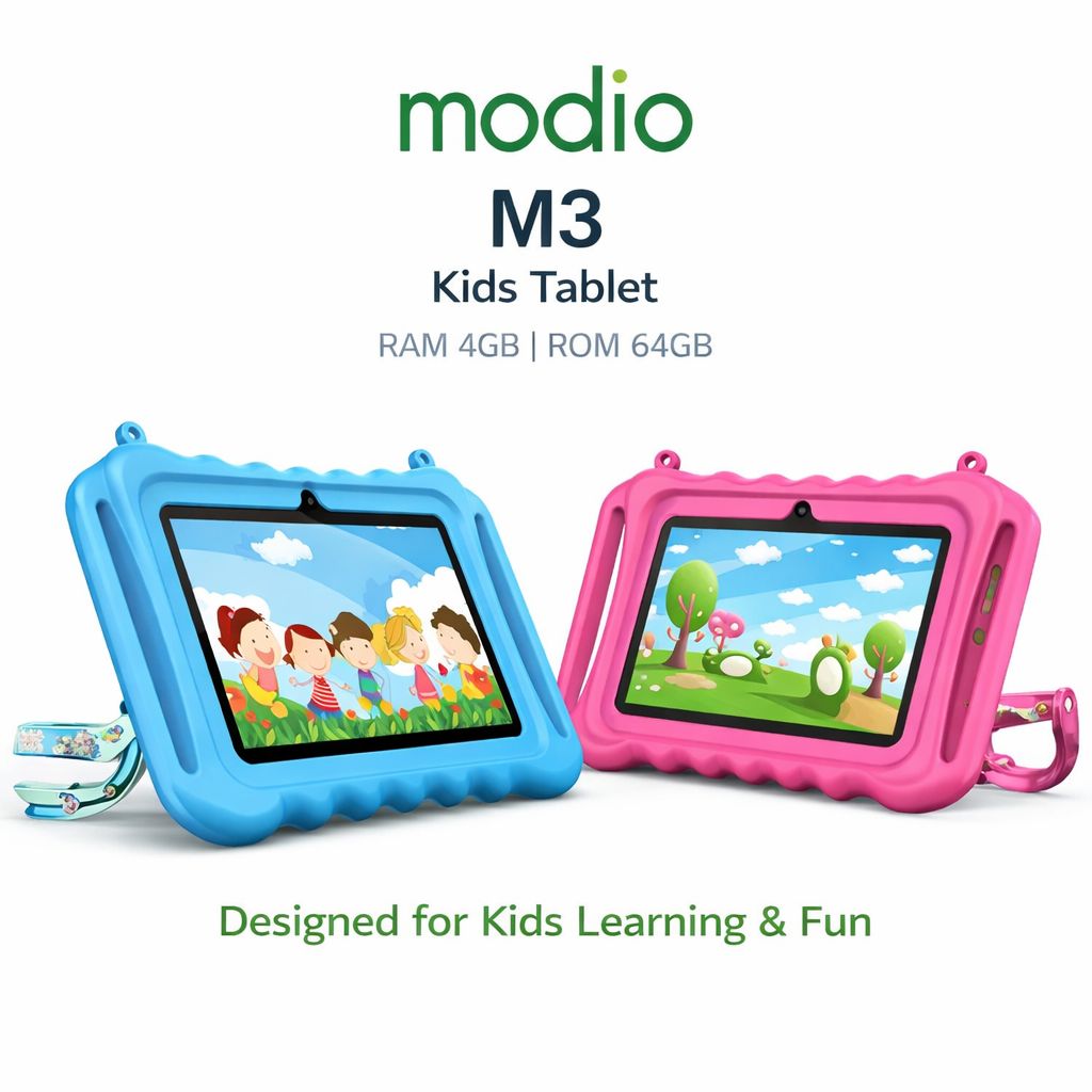 Modio M3 Kids Tablet, 7-inch HD Display, 4GB RAM, 128GB Storage, Dual Camera, 5G WiFi, 3000mAh Battery