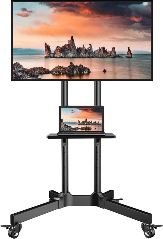 "Homey Tech IBX-1500 Mobile/Rolling TV Cart – Tilt +15° to -15°, Lockable Wheels, Fits 32-65 Inch TVs (Max 50kg, VESA 600x400mm), Includes Camera Rack"