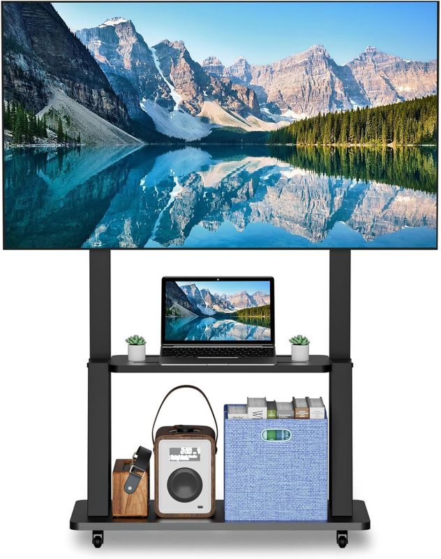 "Homey Tech IBX-1700 Mobile/Rolling TV Cart – Tilt +15° to -15°, Lockable Wheels, Fits 32-80 Inch TVs (Max 60kg, VESA 610x410mm), Includes Camera Rack for Video Conferencing"