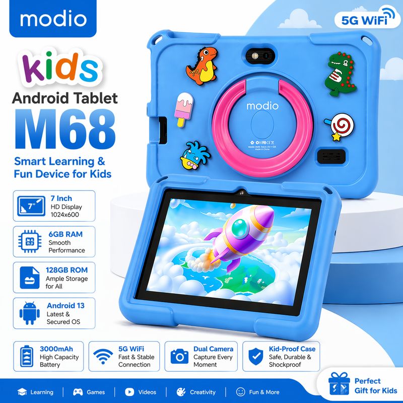 Modio M68 Tablet 7 Inch HD Display, 6GB RAM 128GB Storage, Dual Camera, 3000mAh Battery, 5G WiFi