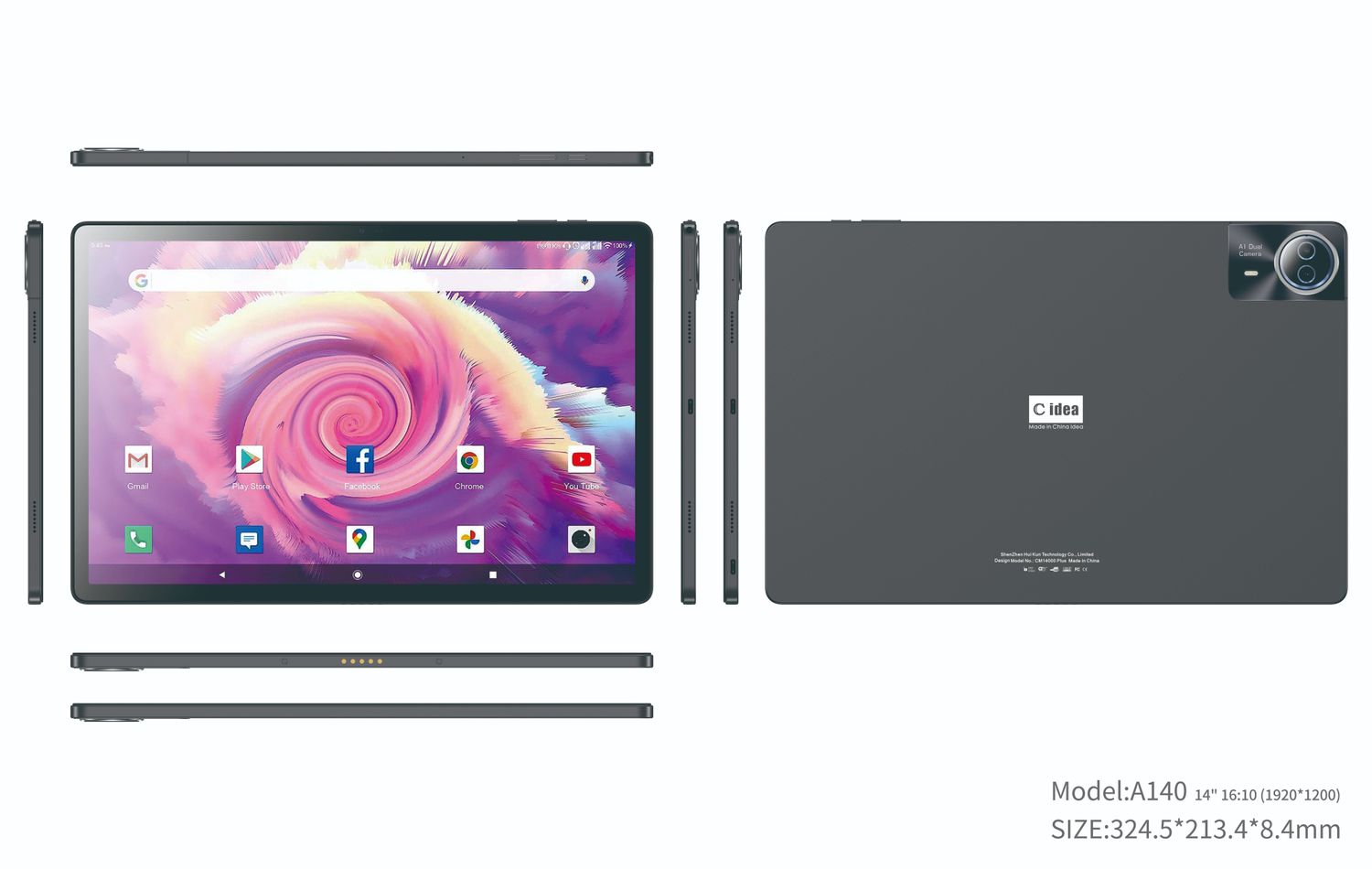 C idea 14 inch Tablet PC, Android 14 Tablet with Dual 5G SIM Octa-Core 12GB RAM 1TB ROM, FHD Screen, 20000mAh Battery with Bluetooth, Keyboard &amp; Stylus CM14000 Plus