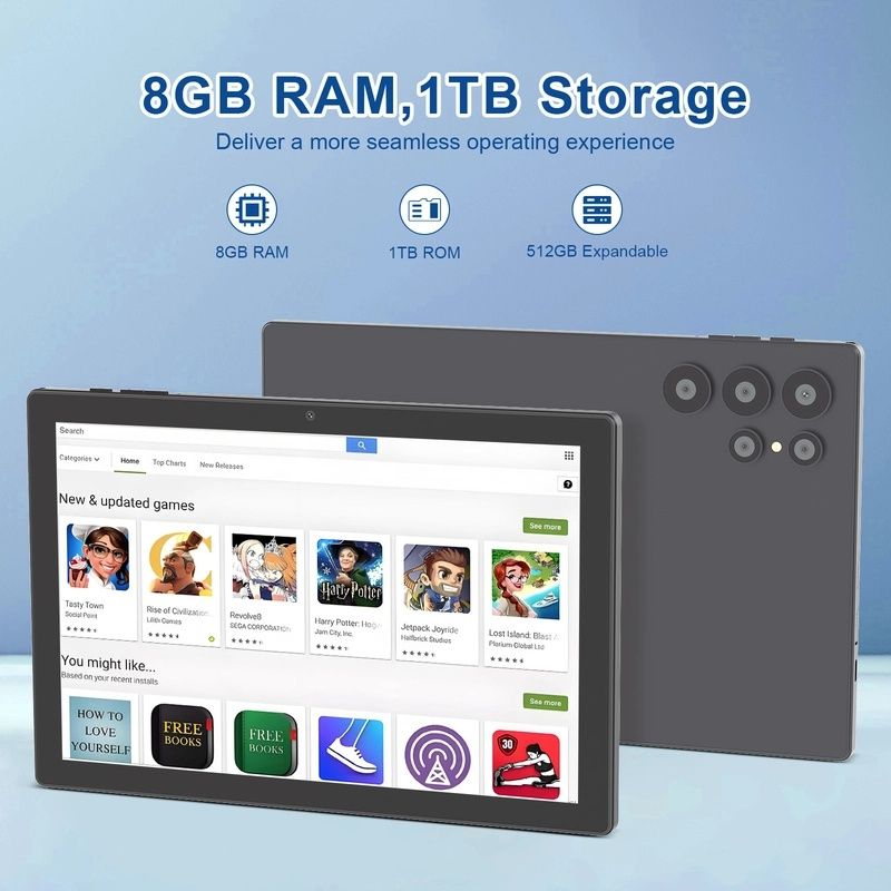 C idea10.1" Tablet CM8900 Plus, 8GB RAM + 1TB Storage, Android 15, Dual Sim 5G LTE, 10000mAh Battery, Dual Camera