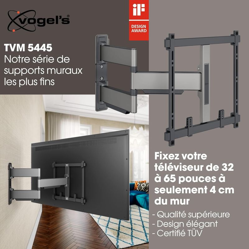 Vogel's TVM 5445 Full-Motion Ultra-Thin TV Wall Mount  for 50 60 65 Inch TVs, Holds Up To Max. 35 KG, Swivels Up To 180°