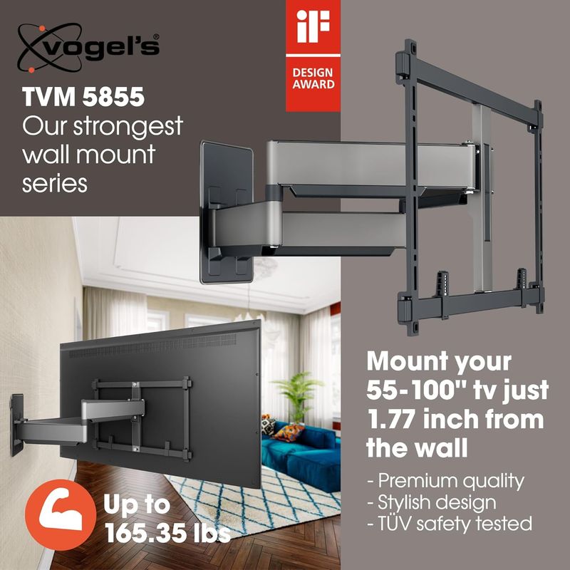 Vogel's TVM 5855 ​Full-​Motion ​Ultra ​Strong TV ​Wall ​Mount Bracket  55 to 85 Up To 100 Inch​ and​ Hold TV's Up To 75 ​KG​, Swivels ​Up ​To 180°