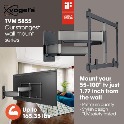 Vogel's TVM 5855 ​Full-​Motion ​Ultra ​Strong TV ​Wall ​Mount Bracket  55 to 85 Up To 100 Inch​ and​ Hold TV's Up To 75 ​KG​, Swivels ​Up ​To 180°