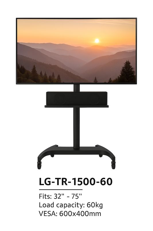 Siltron Heavy-Duty Mobile TV Stand with Adjustable Height &amp; Integrated Speaker Shelf – Fits 32″–75″ TVs, 60kg Capacity, VESA 600x400mm