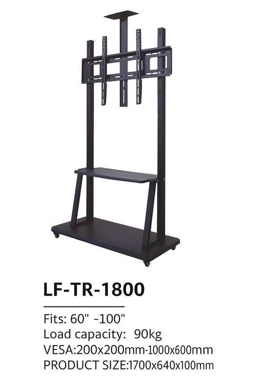 Siltron LF-TR-1800 – Heavy-Duty Mobile TV Stand with Adjustable Shelf, Fits 60″–100″ Displays, 90kg Capacity
