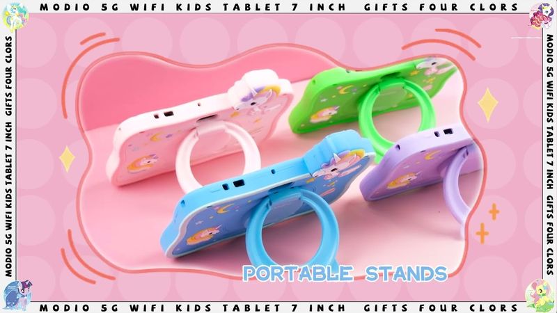 Modio M71 Kids Tablet 7 Inch HD Display, 6GB RAM + 128GB ROM, Dual Camera, 3000mAh Battery, Shockproof Unicorn Case with Stylus &amp; Accessories