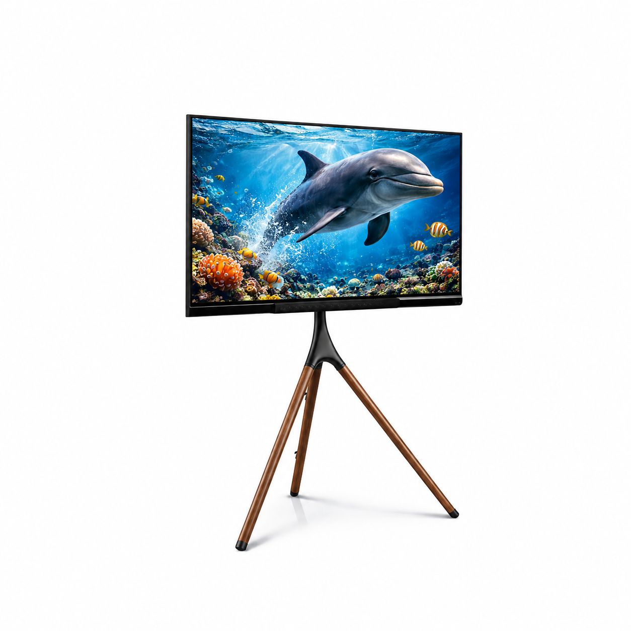 Brandtech 45"-65" Tripod TV Stand, Modern Easel TV Stand, Height Adjustable Swivel TV Floor Stand, Dark Walnut Legs for LED LCD Screens, Max VESA 600x400mm, 77lbs Capacity,