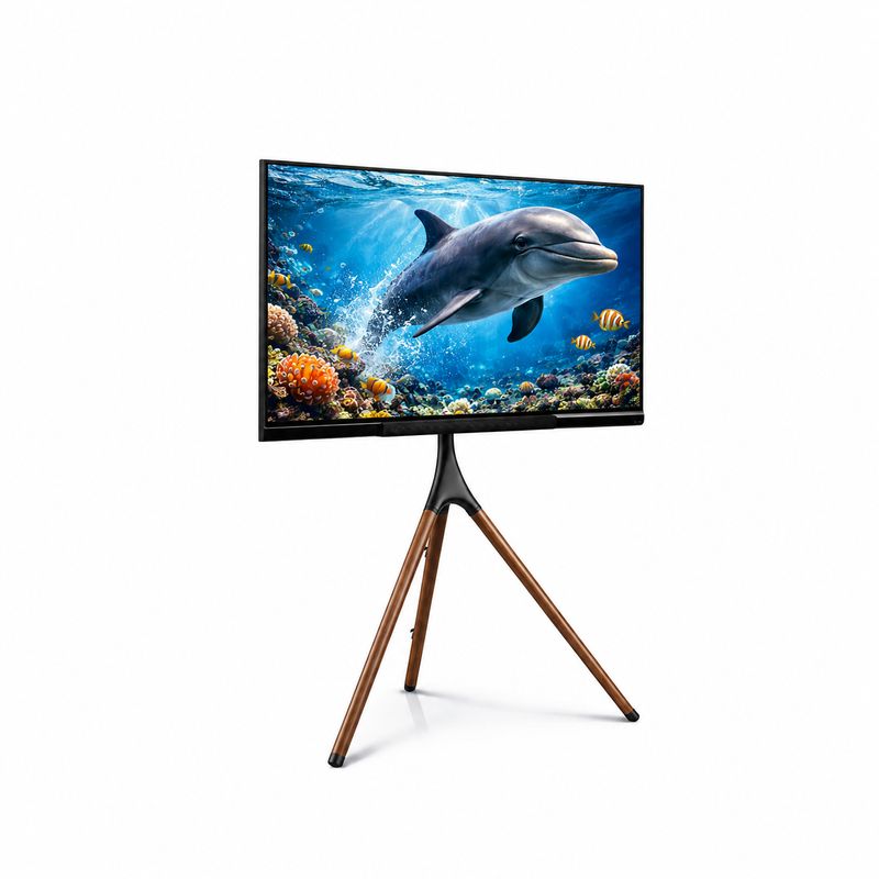 Brandtech 45"-65" Tripod TV Stand, Modern Easel TV Stand, Height Adjustable Swivel TV Floor Stand, Dark Walnut Legs for LED LCD Screens, Max VESA 600x400mm, 77lbs Capacity,