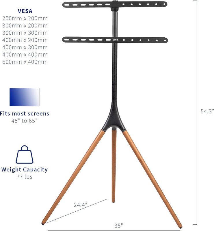 Brandtech 45"-65" Tripod TV Stand, Modern Easel TV Stand, Height Adjustable Swivel TV Floor Stand,