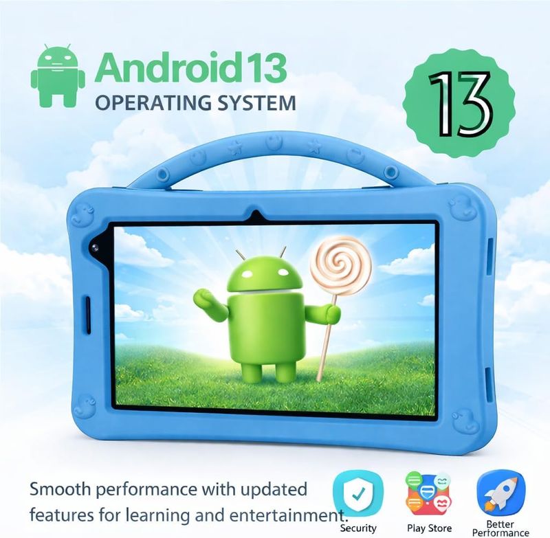 Telzeal P701 Kids Tablet 7 Inch HD (6GB RAM + 256GB), Android 13, 3000mAh Battery, 2MP+5MP Dual Camera, Single SIM, Shockproof Protective Case