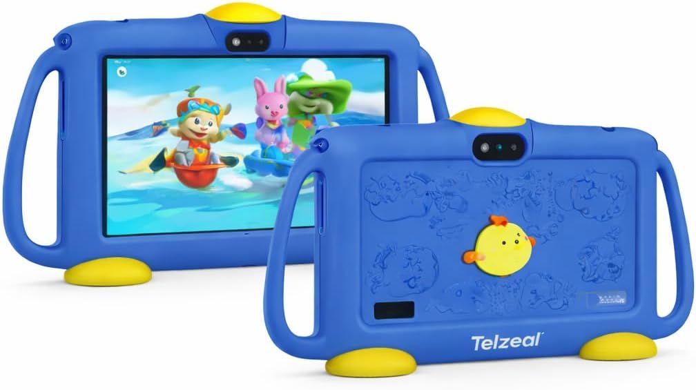 Telzeal P600 Kids Tablet Blue – 7 Inch HD Display, 6GB RAM 128GB Storage, Android 10.1 OS, Dual SIM, 3000mAh Battery, WiFi, Front &amp; Rear Camera, Protective Kids Case