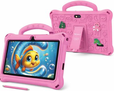 Telzeal P603 Kids Tablet 7 Inch HD (6GB RAM + 128GB)  WiFi, Shockproof EVA Handle Case with Stylus, Stickers &amp; Screen Protector