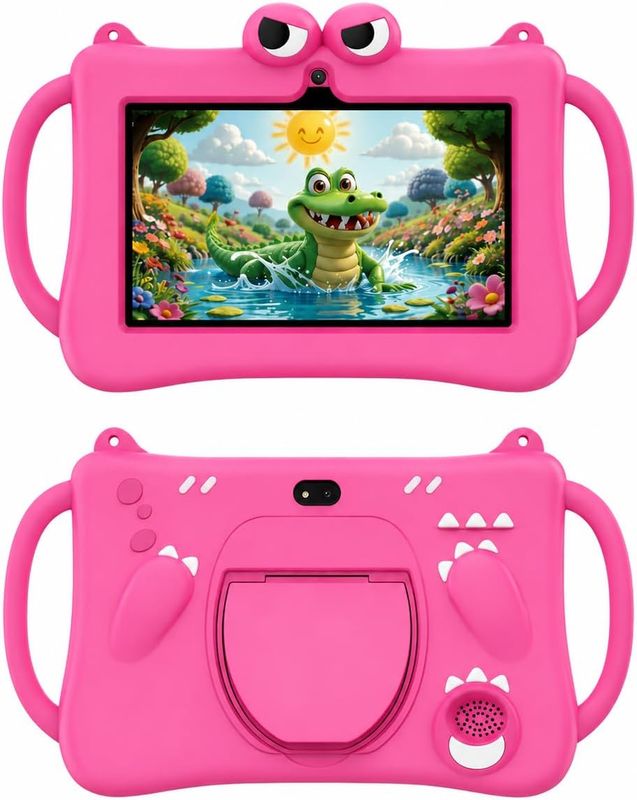 Telzeal P604 Tablet 7 Inch HD Display, 6GB RAM 256GB ROM, Android 13, 3000mAh Battery, 5G WiFi, Dual Camera, Shockproof Protective Case with Handle