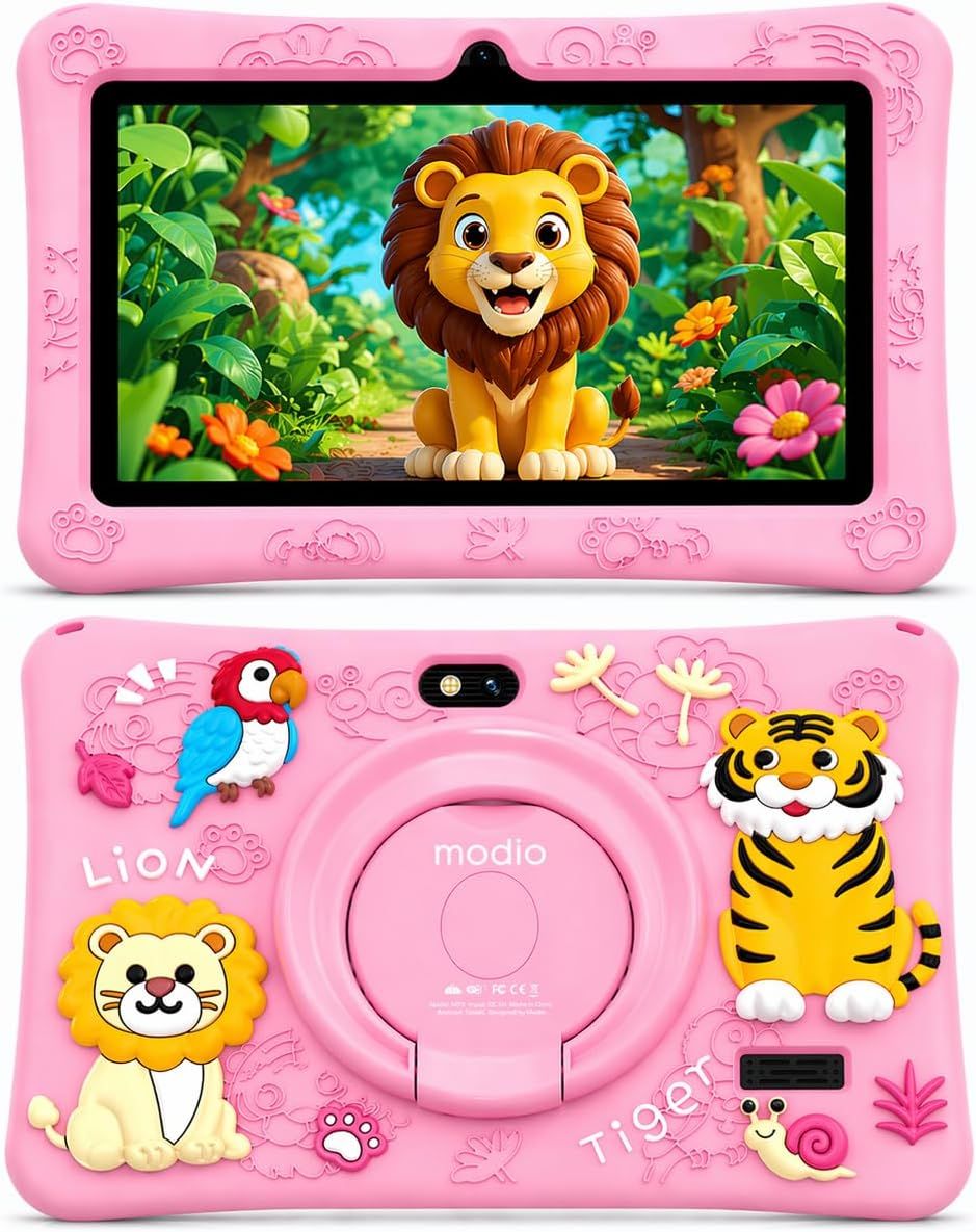 Modio M78 Tablet تابلت بشاشة HD مقاس 7 بوصة، ذاكرة 6GB RAM + سعة تخزين 256GB، نظام أندرويد 15، بطارية 3000mAh، اتصال WiFi، كاميرا مزدوجة، مع غطاء حماية مقاوم للصدمات مناسب للأطفال والاستخدام اليومي.